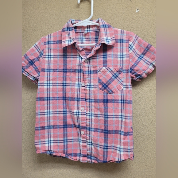 Other - Kids Short-Sleeve Pink Plaid Button-Up Shirt